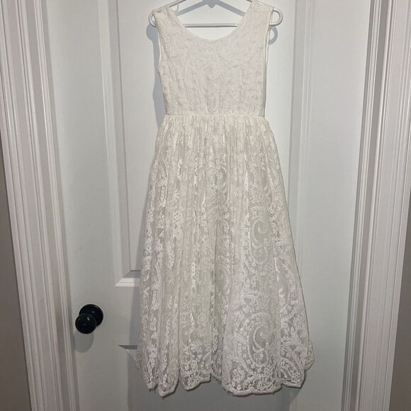 Bohemian flower girl dress, White lace, rustic, Ivory Lace, First Communion - Picture 2 of 11